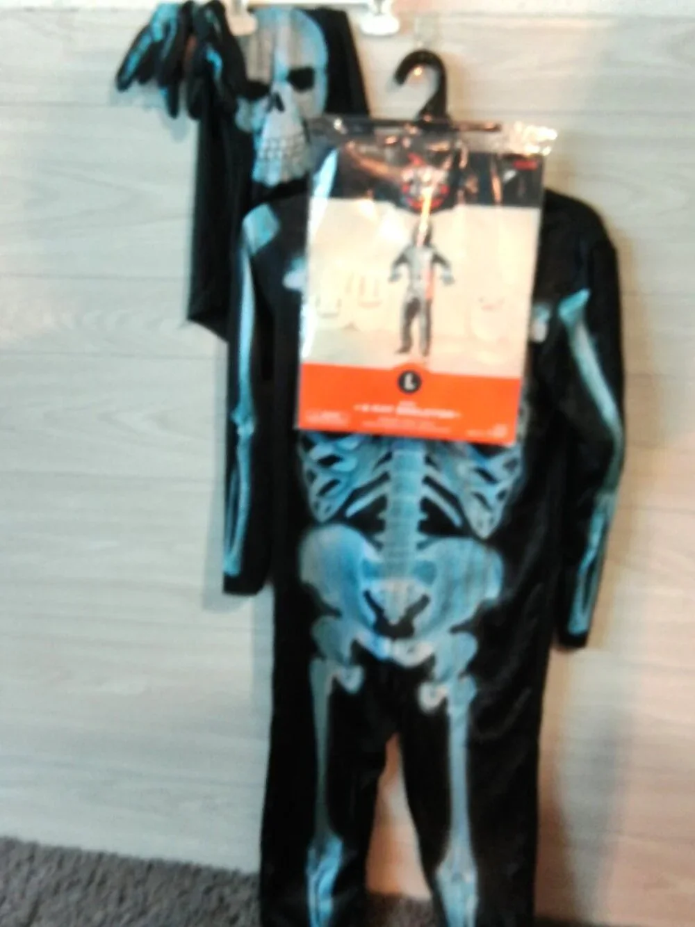 Halloween Costume Jumpsuit X-Ray Skeleton Kid's Size Large, Mask and Gloves NEW